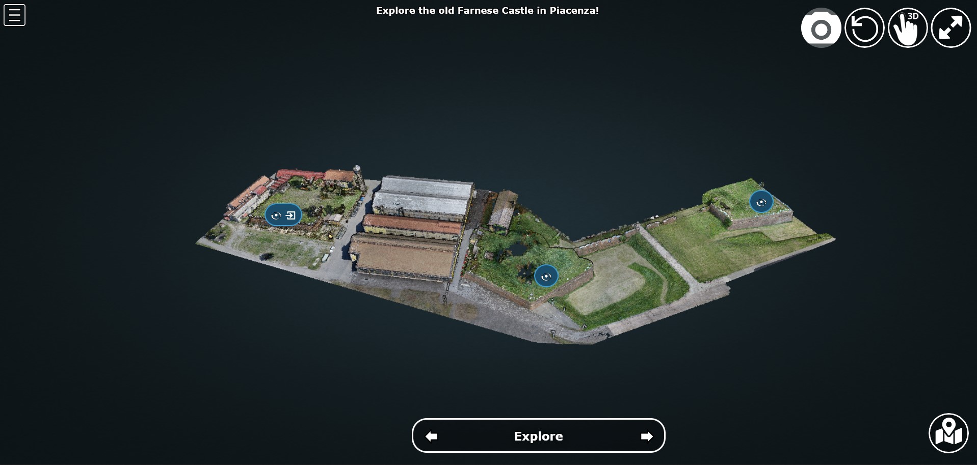 Outdoor view of the Arsenale 3D point cloud in the Potree viewer.